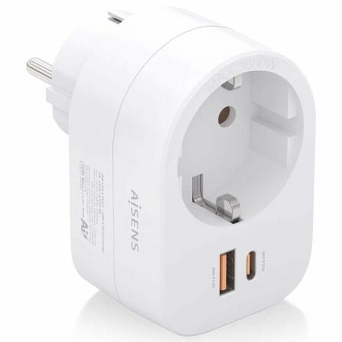 Väggkontakt med 2 USB-portar Aisens ASPS-1A1C06-W Vit 100-250 V 16 A