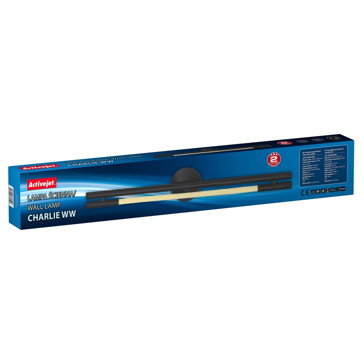 Vägglampa med LED Activejet AJE-CHARLIE WW Svart Varmvit 80 8 W 220-240 V 1050 Lm (1 Delar) - 4