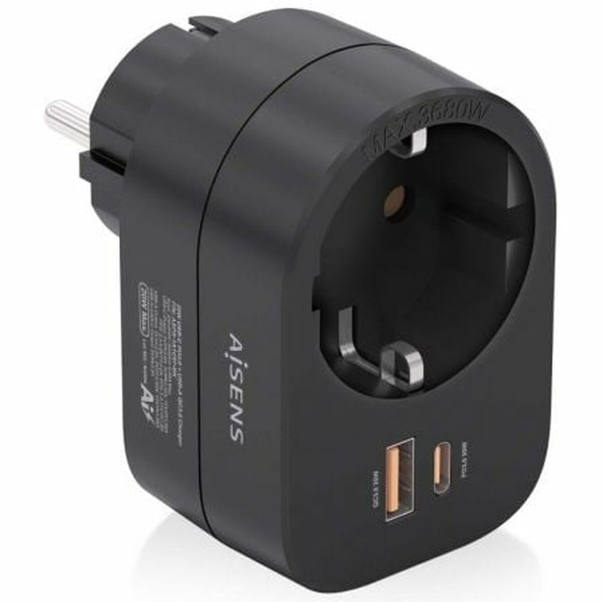 Väggkontakt med 2 USB-portar Aisens ASPS-1A1C07-BK Svart 100-250 V 16 A