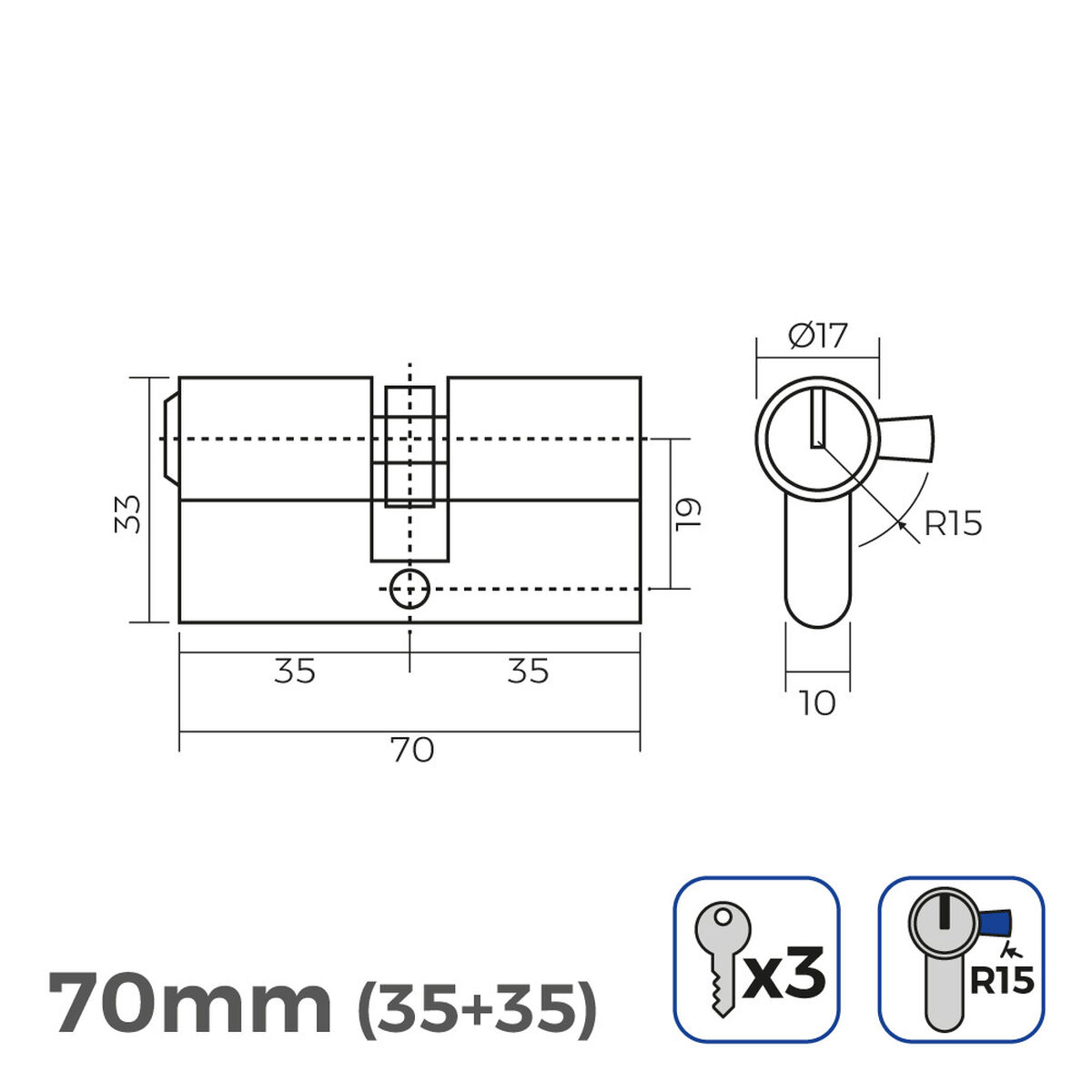Cylinder EDM 85173 r15 ickel Långt kamlås Europeisk - 6