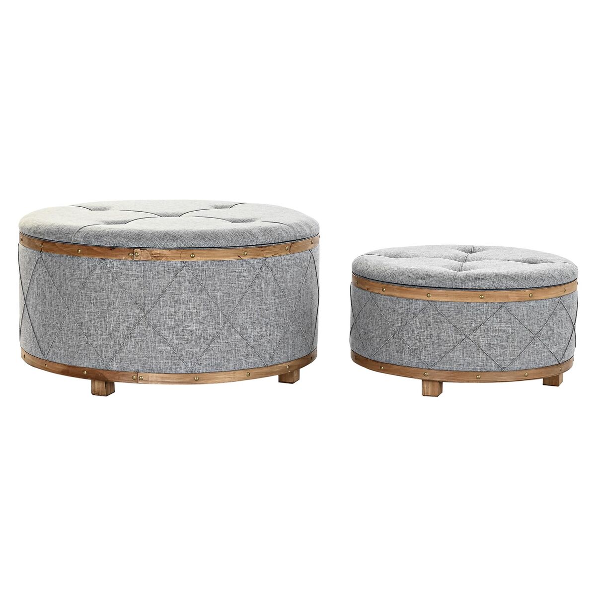 Sittpall DKD Home Decor   Naturell Trä Polyester Ljusgrå (80 x 80 x 43 cm)
