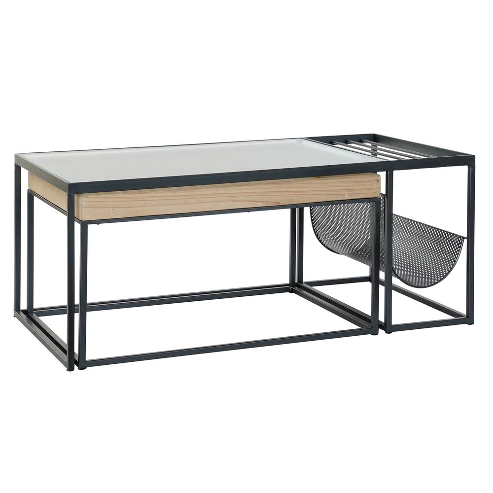 Soffbord DKD Home Decor Svart Multicolour Naturell Trä Metall Bambu Glas 110 x 60 x 45 cm