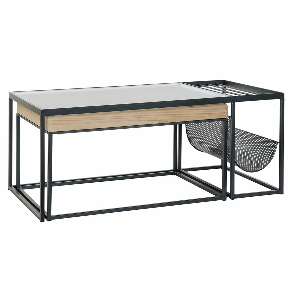 Soffbord DKD Home Decor Svart Multicolour Naturell Trä Metall Bambu Glas 110 x 60 x 45 cm - 4