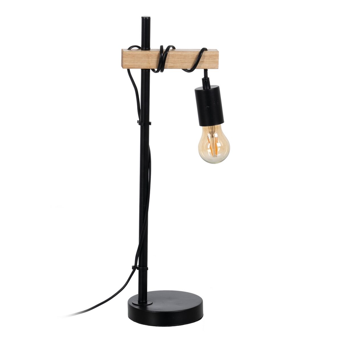 Bordslampa Svart Beige Trä Järn 220 -240 V 16 x 13 x 52 cm