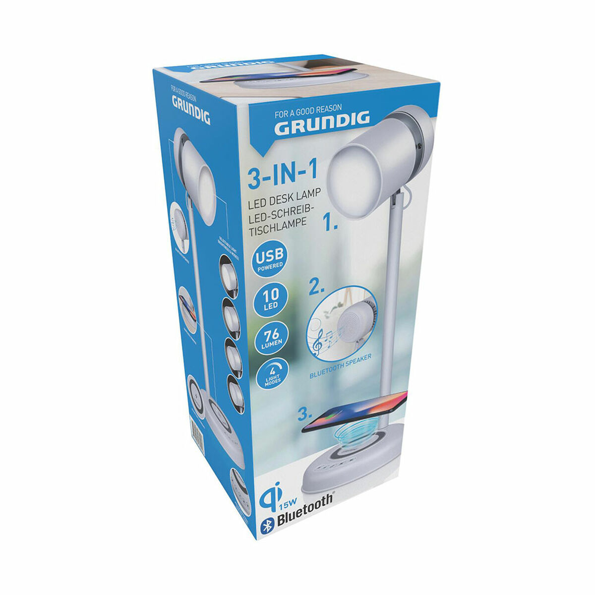 LED-lampa med högtalare och trådlös laddare Grundig Vit 15 W 76 Lm Ø 12 x 34 cm Plast 3 i 1 - 4