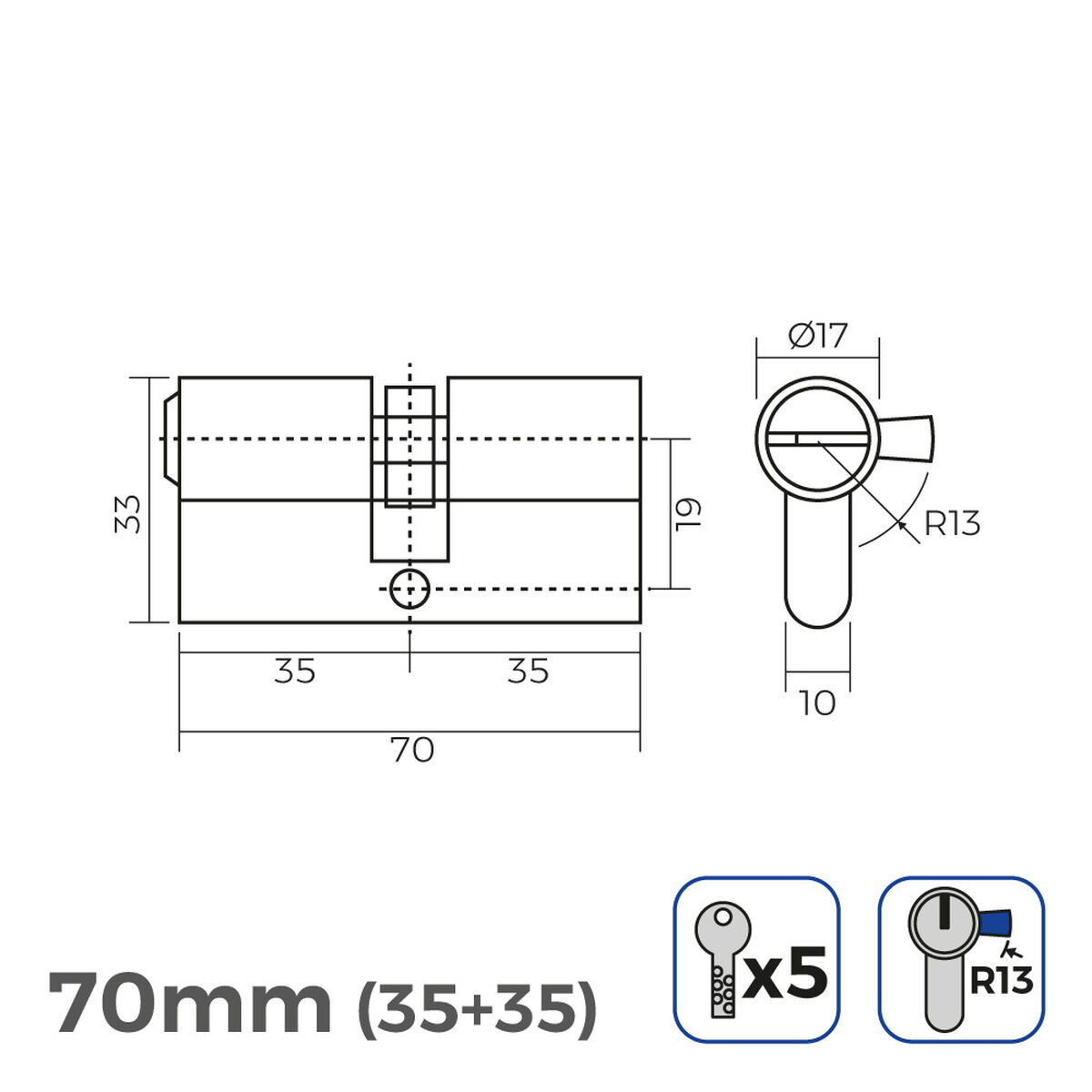 Cylinder EDM 85182 r13 ickel Kort kamlås Europeisk - 6
