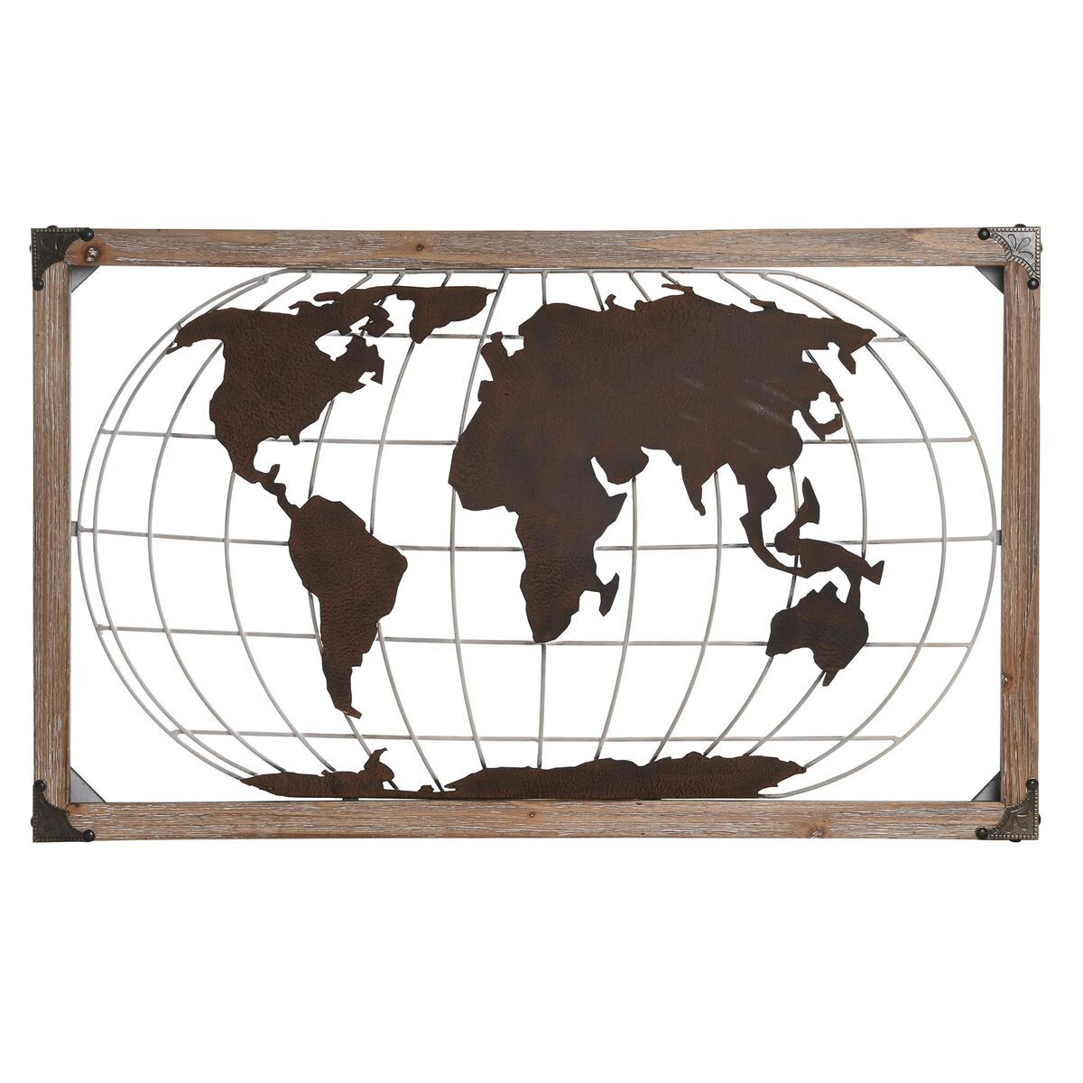 Prydnadsfigur DKD Home Decor Naturell Metall Koppar Furu Världskarta (75 x 6 x 46 cm) - 4