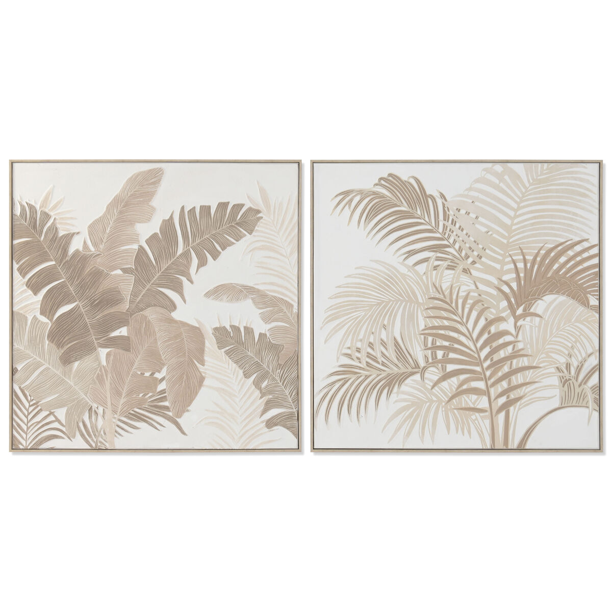 Tavla Home ESPRIT Vit Naturell Blad Tropiskt Med relief 102,5 X 4,5 X 102,5 CM (2 antal)