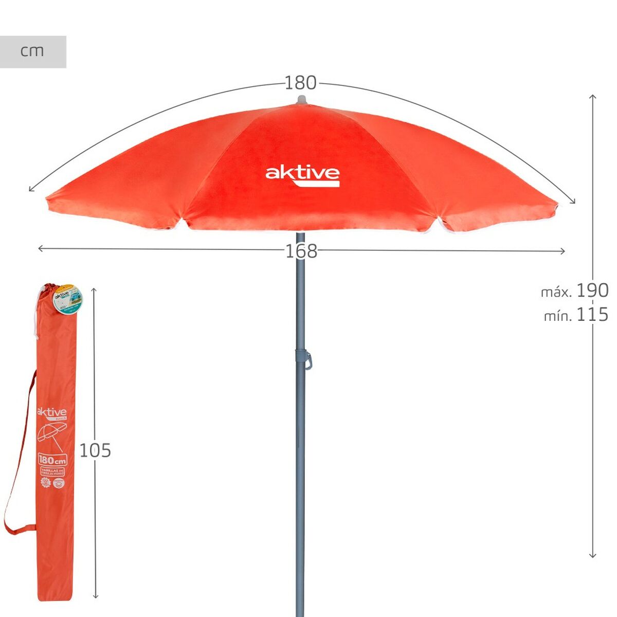 Paraply Aktive Korall Ø 180 cm 180 x 187 x 180 cm 180 x 190 x 180 cm UV50 (12 antal) - 5