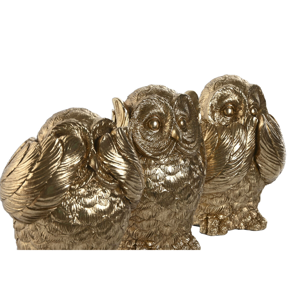 Prydnadsfigur Home ESPRIT Gyllene Uggla 11 x 11 x 15 cm (3 antal) - 4