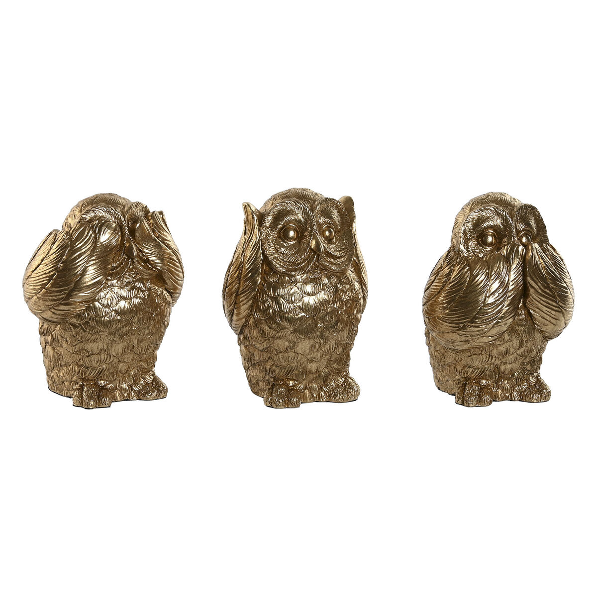 Prydnadsfigur Home ESPRIT Gyllene Uggla 11 x 11 x 15 cm (3 antal) - 2