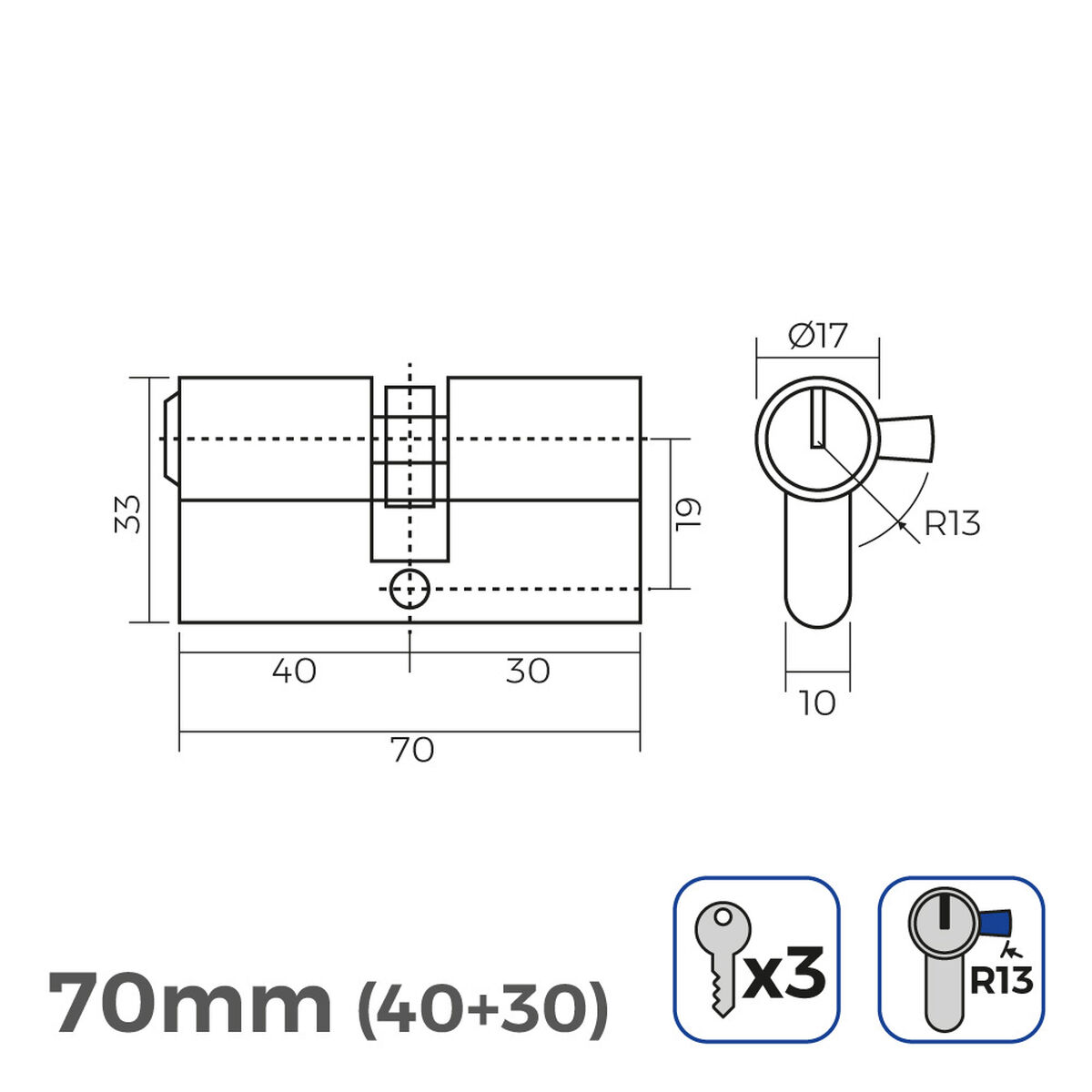 Cylinder EDM 85184 r13 Gyllene Mässing Kort kamlås Europeisk - 6
