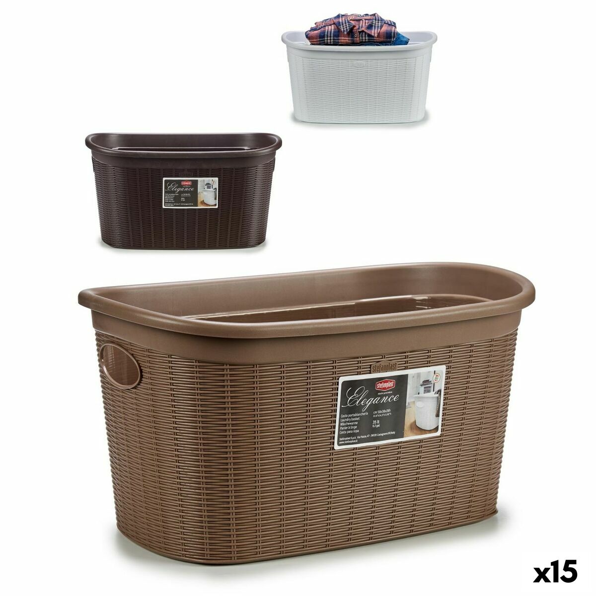 Tvättkorg Stefanplast Elegance Plast 35 L 37 x 26 x 57,5 cm (15 antal)