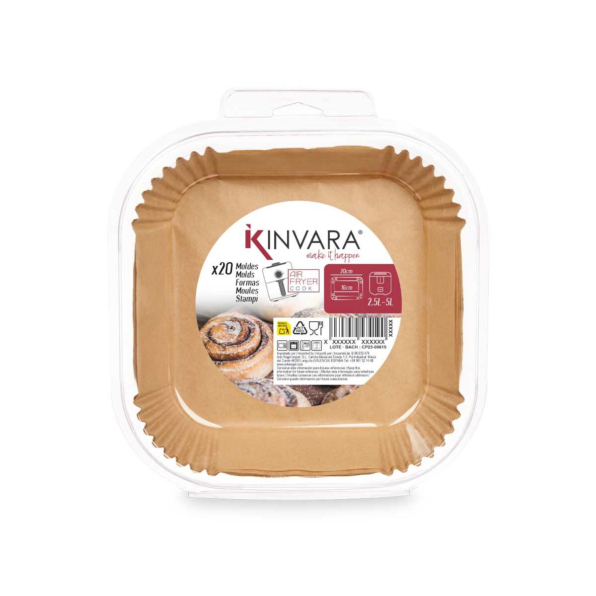 Papper för luftfritös 21 x 21 x 4 cm Set Rektangulär 20 Delar (24 antal) - 3