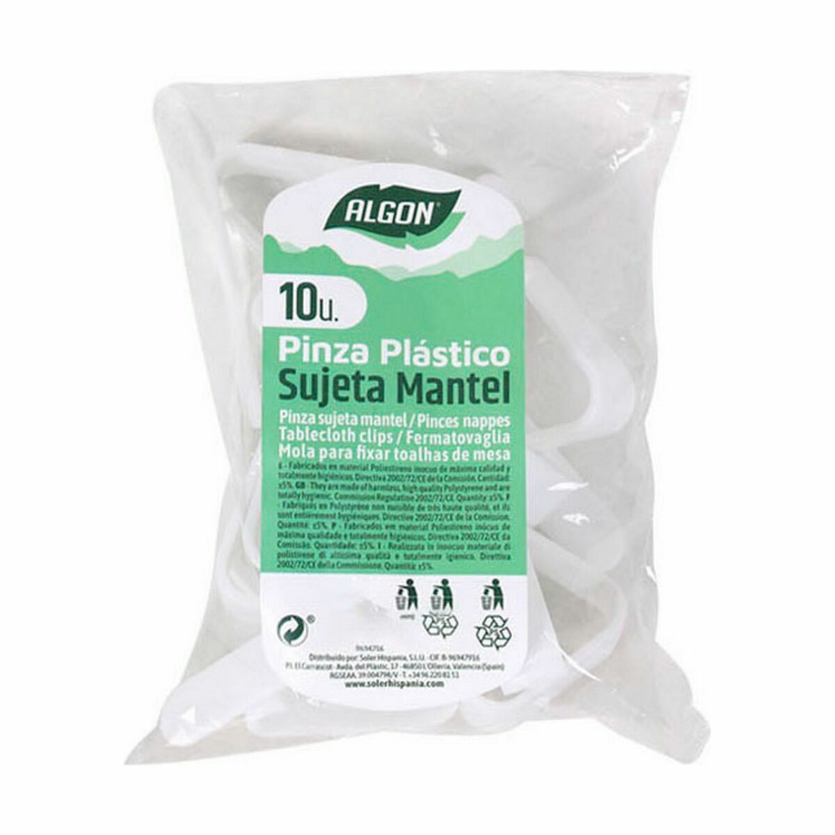Klämma för bordsduk Algon Set Vit 10 Delar 3,90 x 1,30 x 5,50 cm (24 antal) - 6