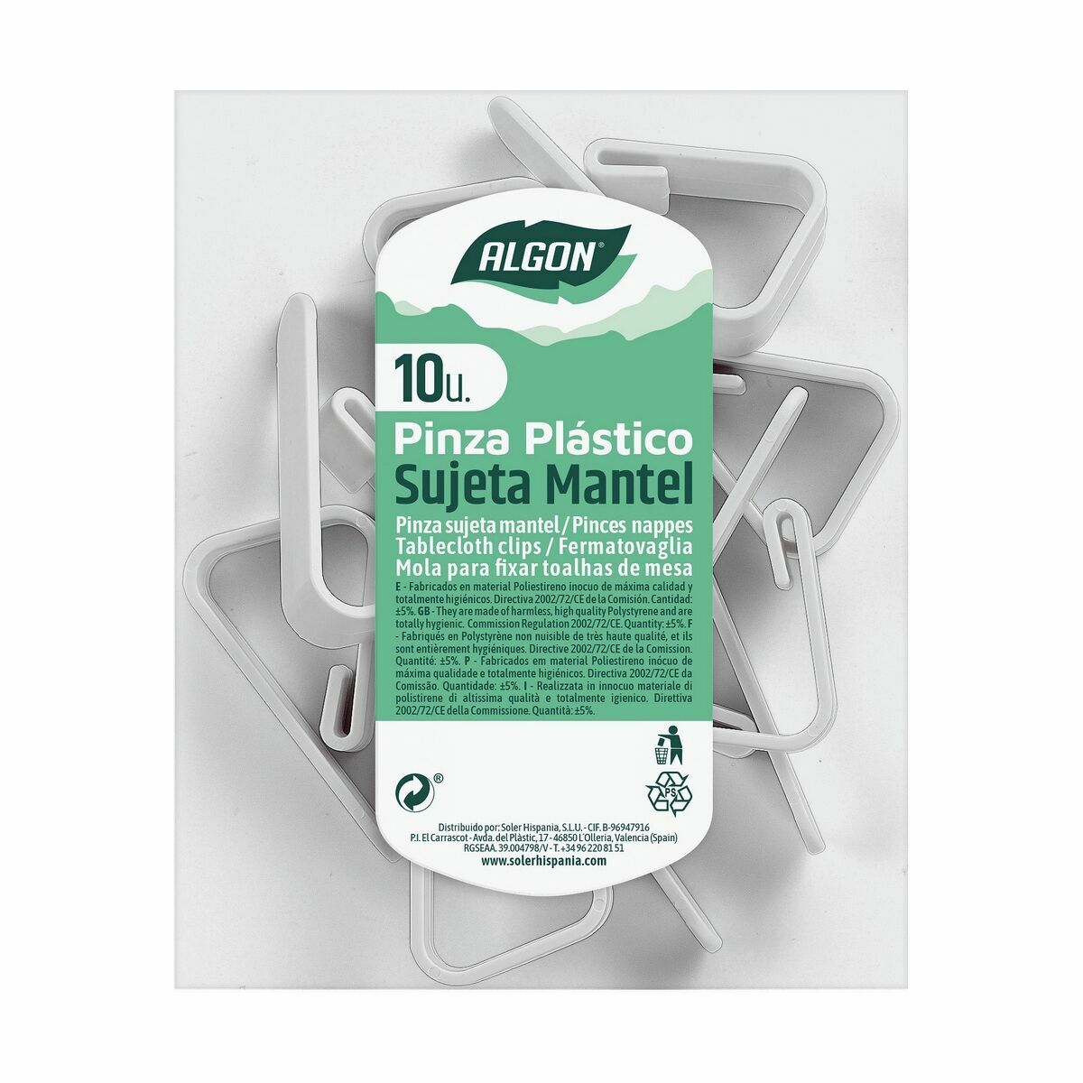 Klämma för bordsduk Algon Set Vit 10 Delar 3,90 x 1,30 x 5,50 cm (24 antal) - 2