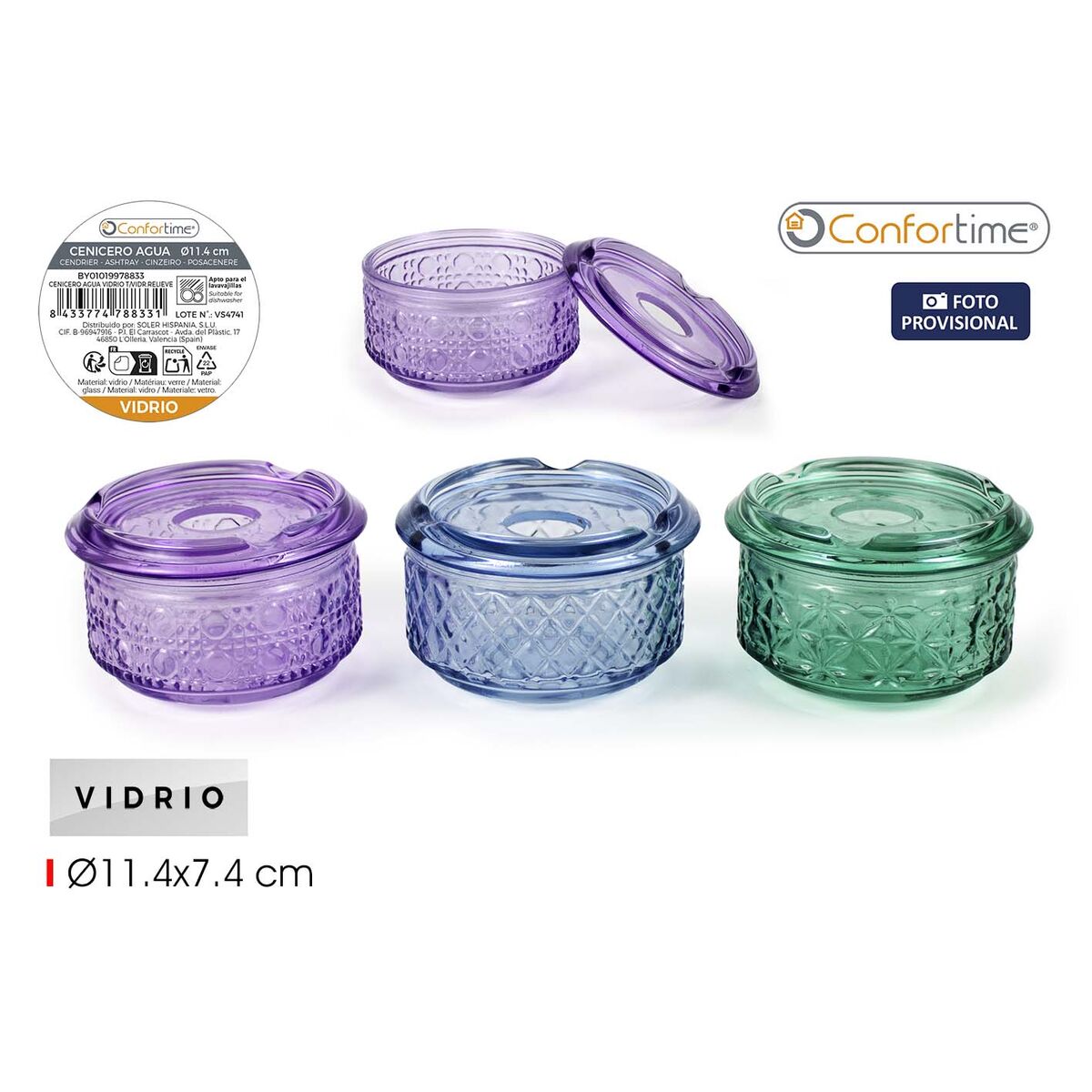 Askfat Confortime Glas 11,4 x 11,4 x 7,4 cm (24 antal) - 2