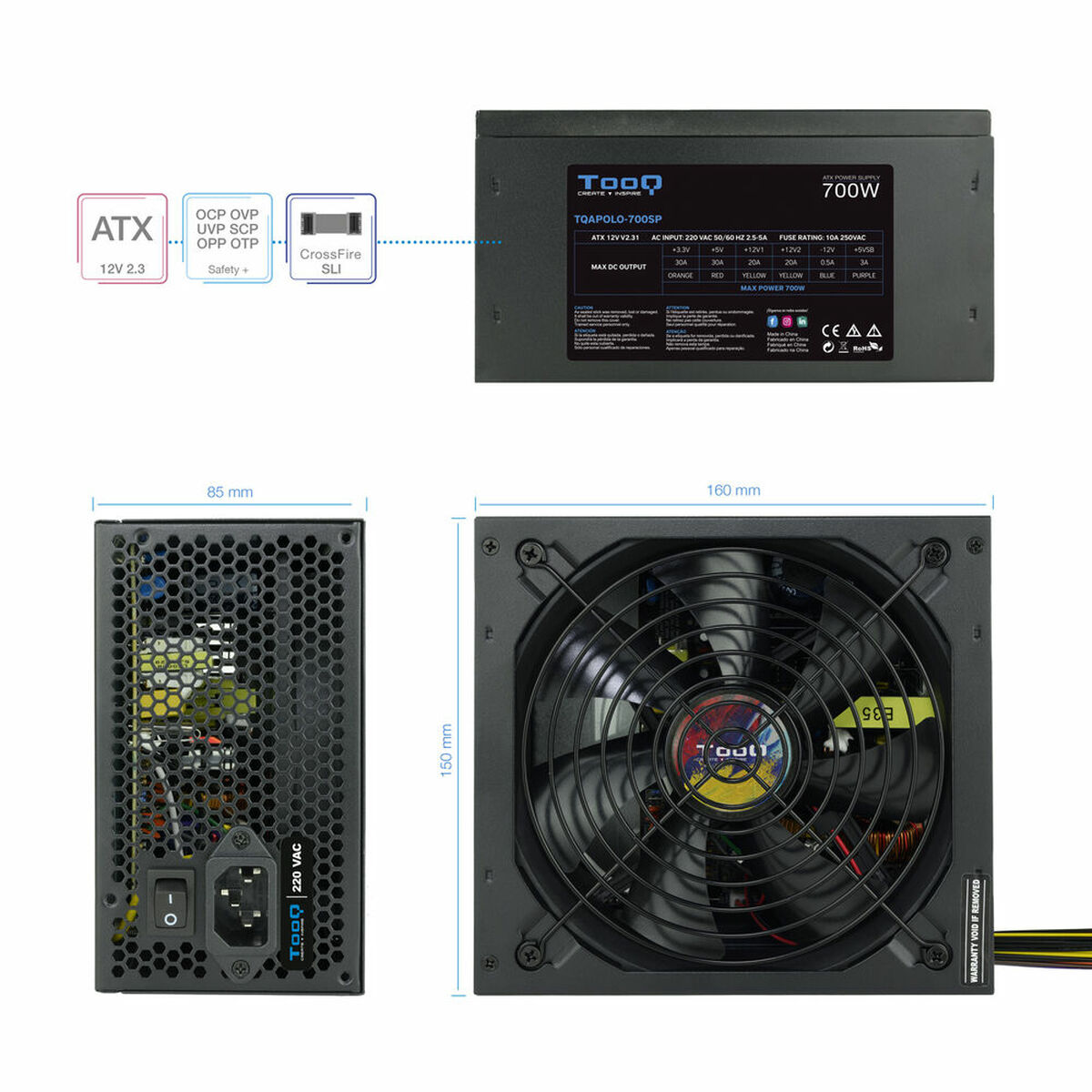 Strömtillförsel TooQ TQAPOLO-700SP 700 W CE - RoHS 700W - 4