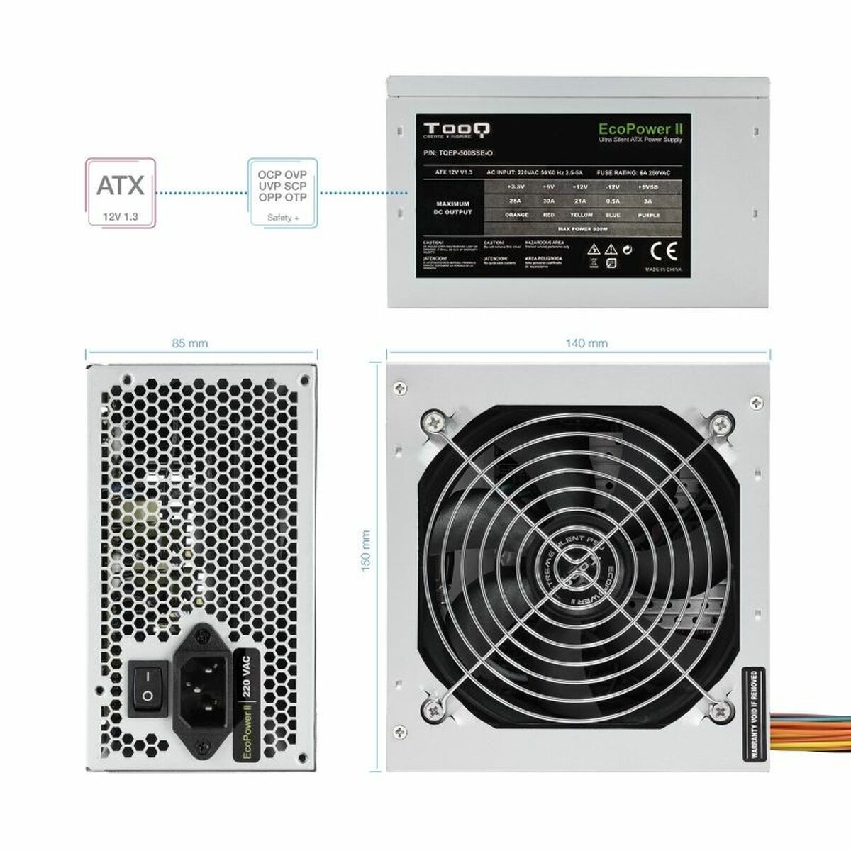 Strömtillförsel TooQ Fonte Ecopower II ATX 500 W RoHS CE - 4