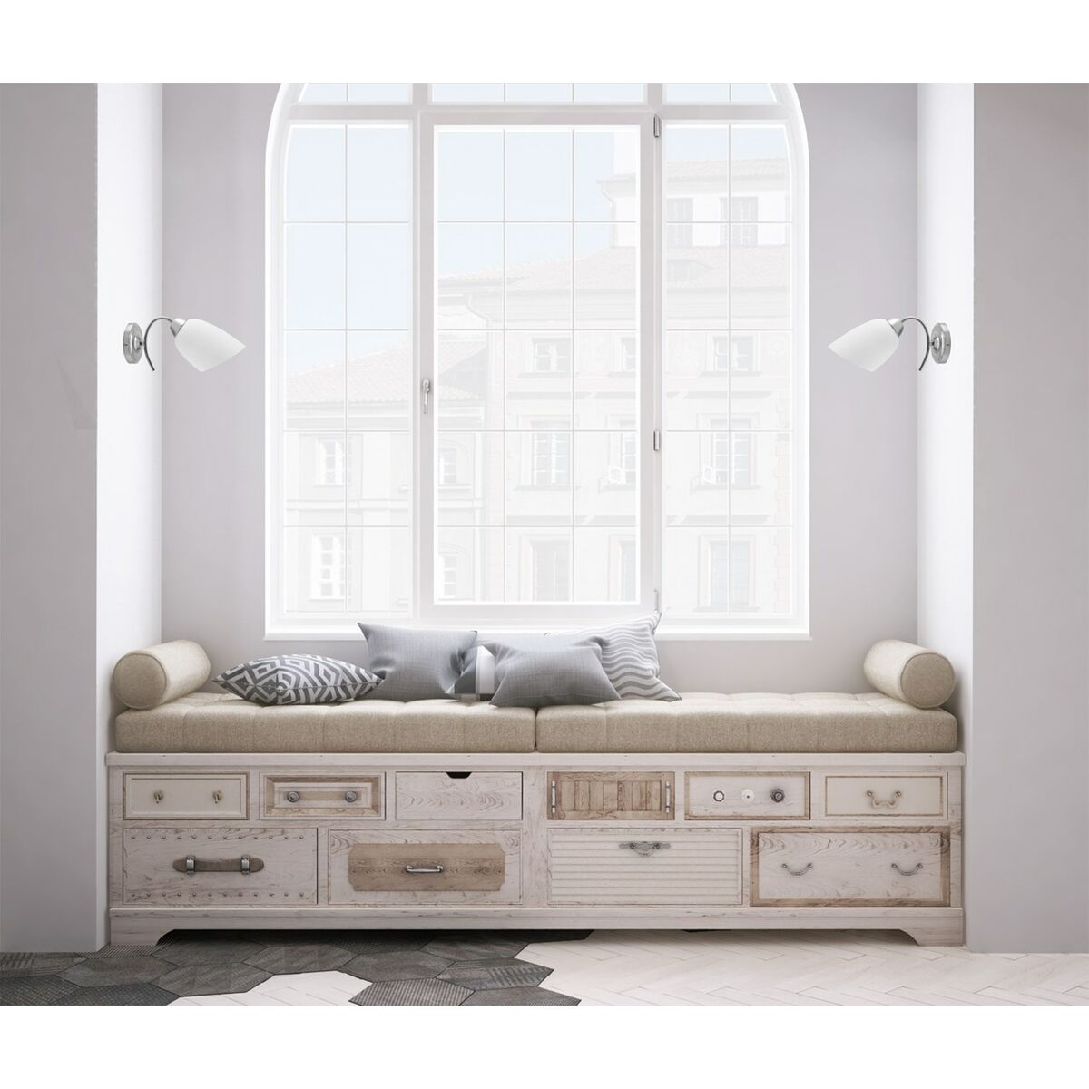 Vägglykta Activejet NIKITA 1P Nikiel Vit ickel Metall Glas 60 W 220-240 V 26 x 12 x 12,5 cm 30 x 12 x 15 cm (1 Delar) - 2
