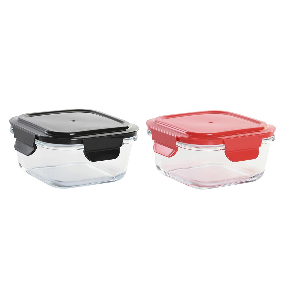 Hermetisk matlåda DKD Home Decor Fyrkantig PP Borosilikatglas (2 antal) (520 ml)