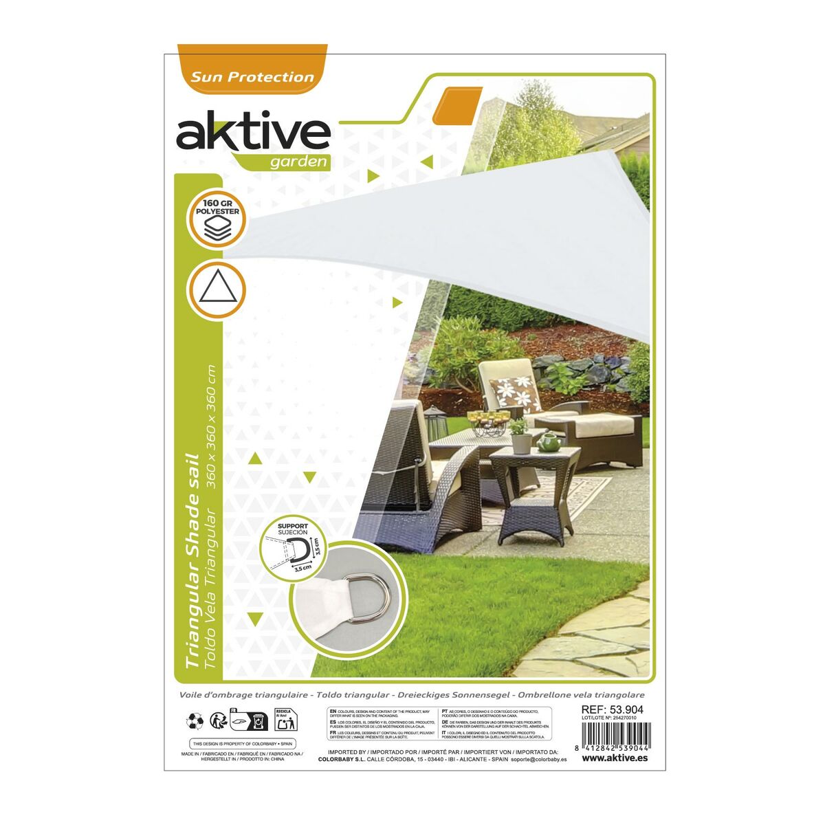 Skugga segel Aktive Triangulär 360 x 0,5 x 360 cm (6 antal) - 12