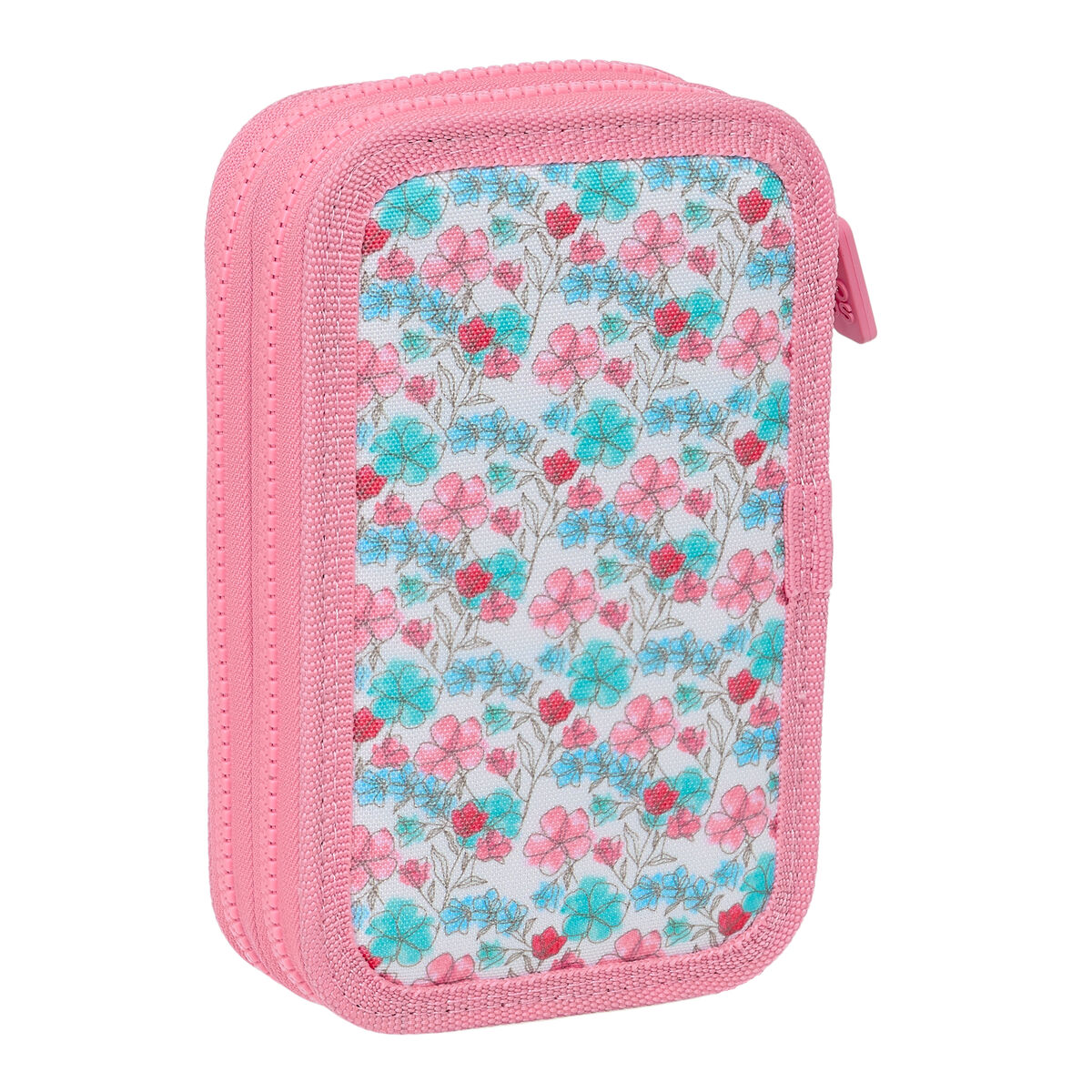 Dubbelt pennfodral Moos Flores Multicolour 12.5 x 19.5 x 4 cm 28 Delar - 2
