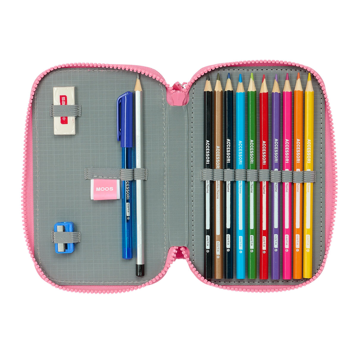 Dubbelt pennfodral Moos Flores Multicolour 12.5 x 19.5 x 4 cm 28 Delar - 4
