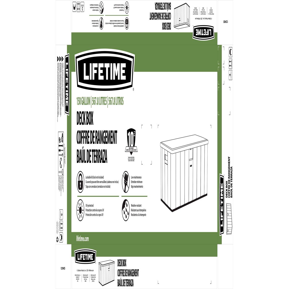 Utomhus Bröst Lifetime Brun 570 L 150 x 69 x 72 cm Stål Plast - 19