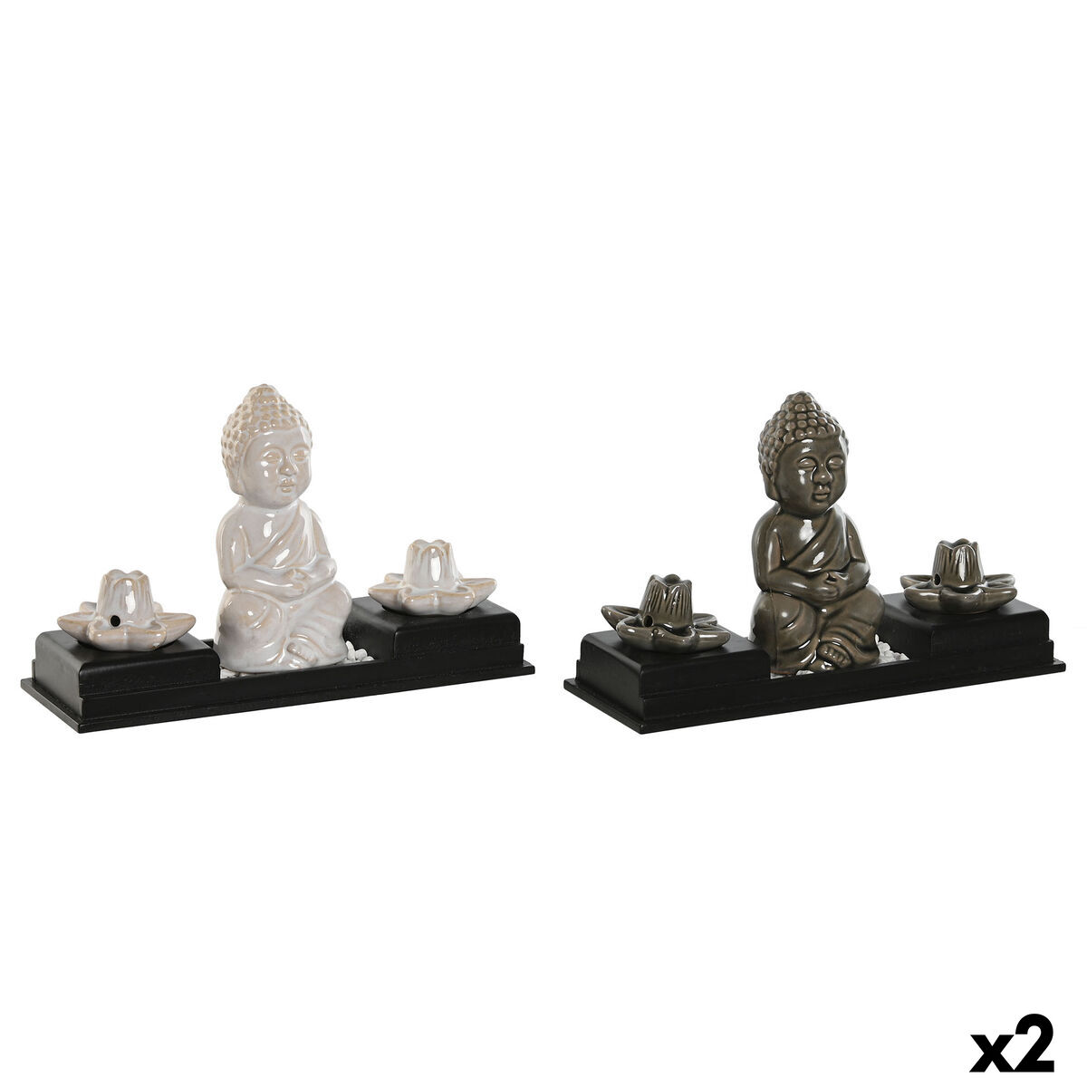 Eterisk oljebrännare Home ESPRIT Keramik Trä MDF Buddha 24 x 8 x 14 cm (2 antal) - 5