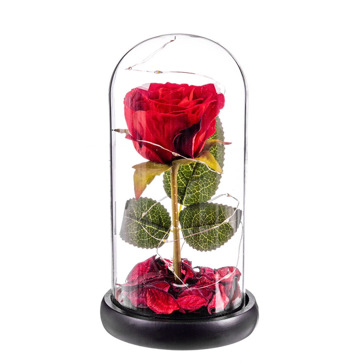 Prydnadsfigur Caison Rosa roja eterna leds cupula cristal 20 cm