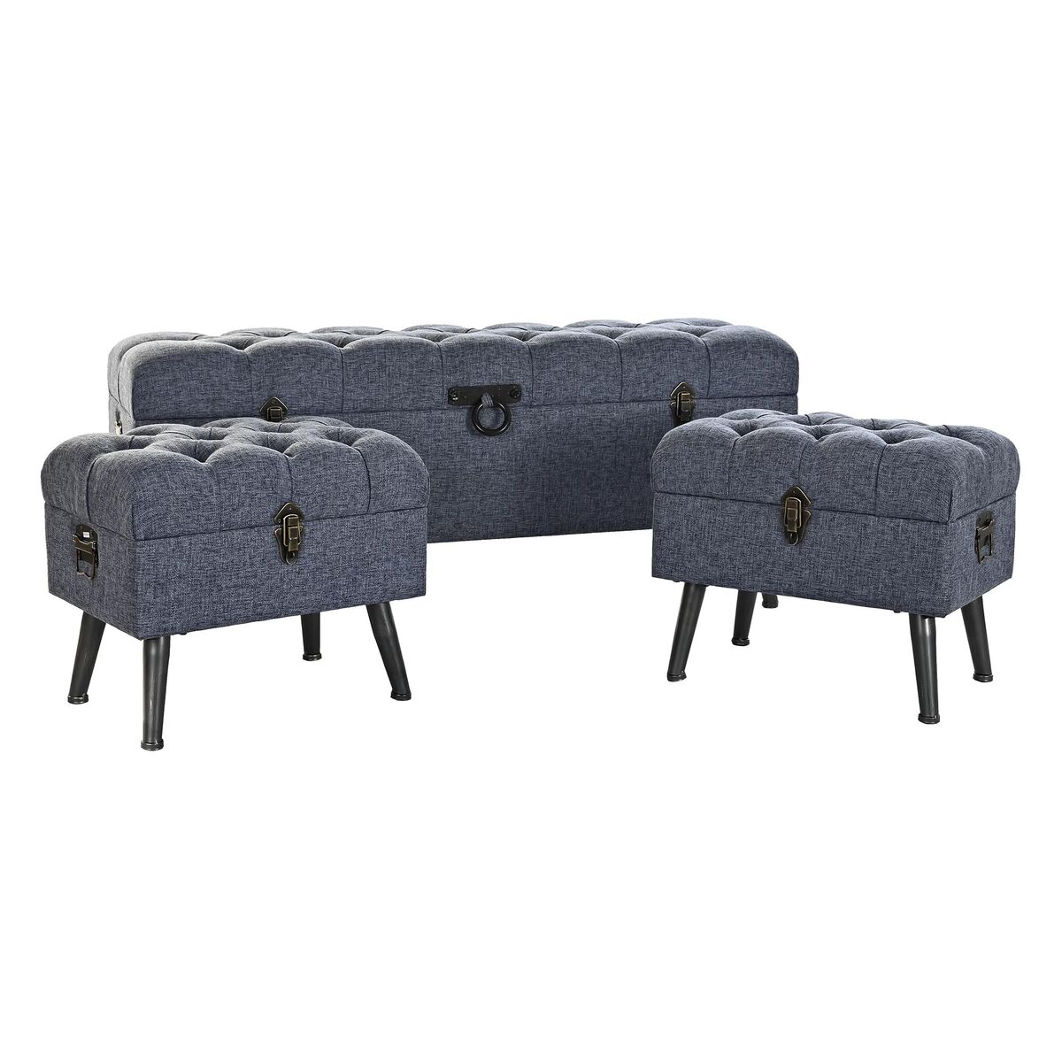 Förvaringskista med sits DKD Home Decor Blå Metall Polyester MDF (121 x 42 x 53 cm) - 3