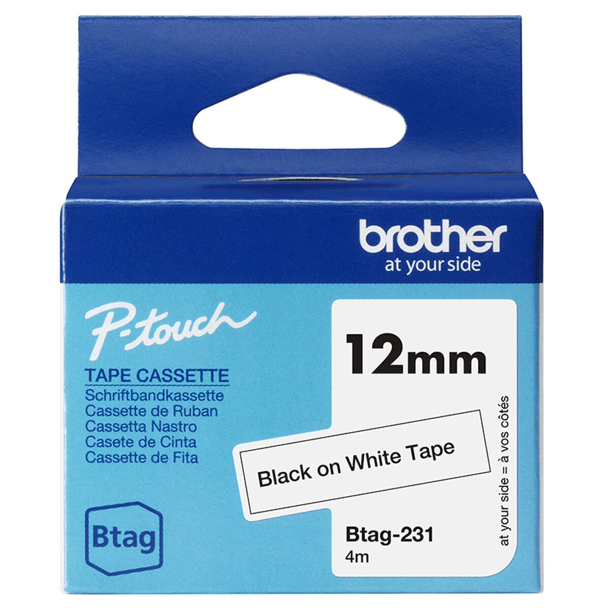 Självhäftande band Brother BTAG-231 Svart/Vit