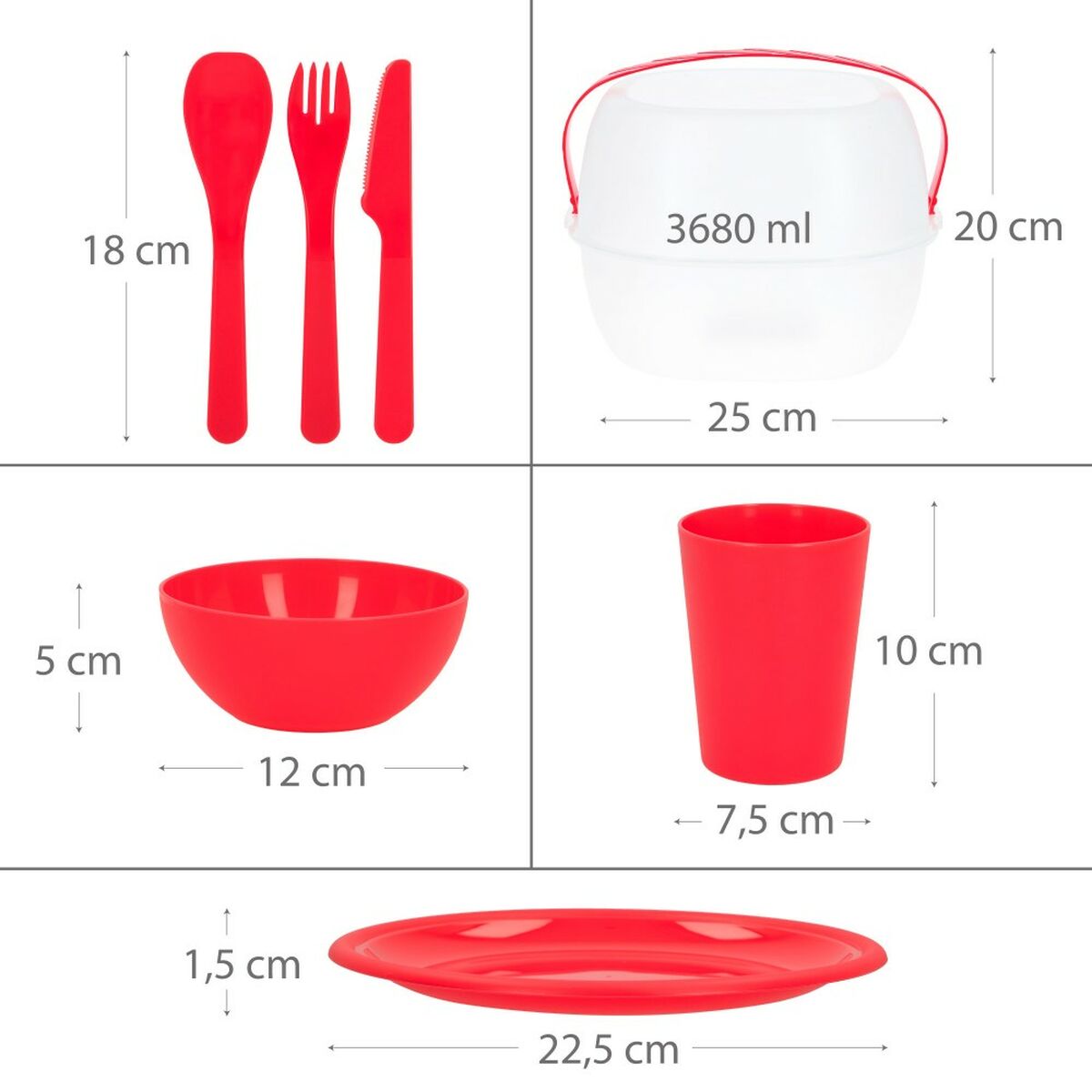 Picknick set Aktive 22,5 x 1,5 x 22,5 cm polypropen (4 antal) - 2