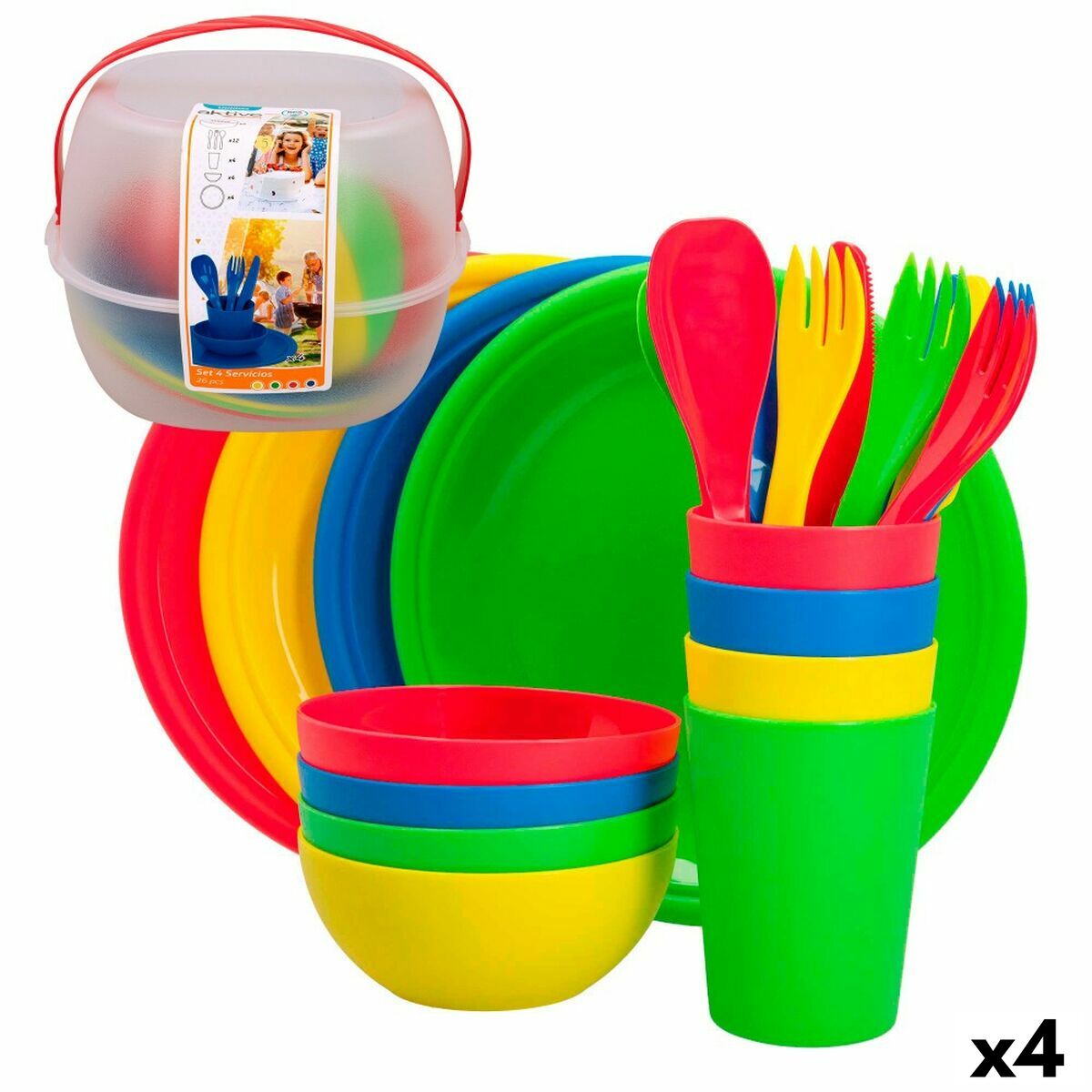 Picknick set Aktive 22,5 x 1,5 x 22,5 cm polypropen (4 antal)