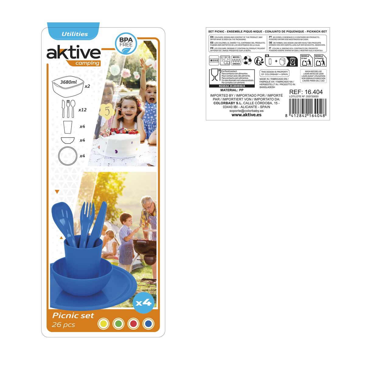 Picknick set Aktive 22,5 x 1,5 x 22,5 cm polypropen (4 antal) - 11