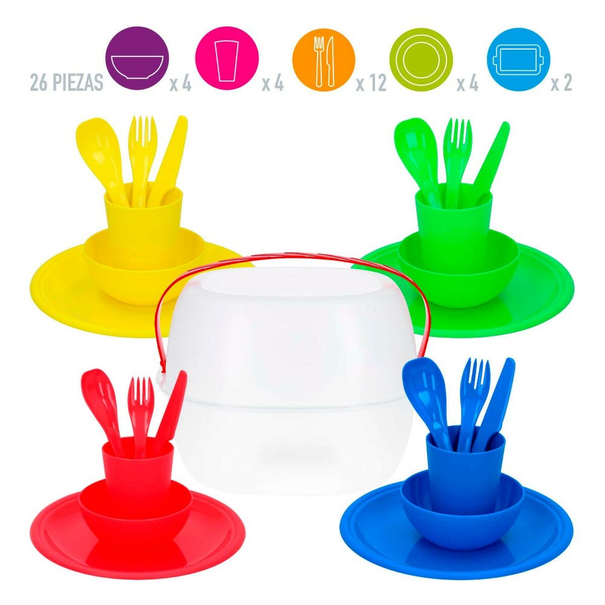 Picknick set Aktive 22,5 x 1,5 x 22,5 cm polypropen (4 antal) - 3