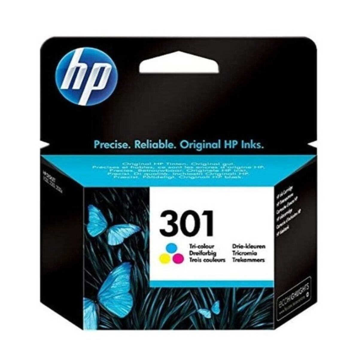 Original Bläckpatron HP Cartucho de tinta original HP 301 Tri-color Svart Cyan/Magenta/Gul (3 pcs)