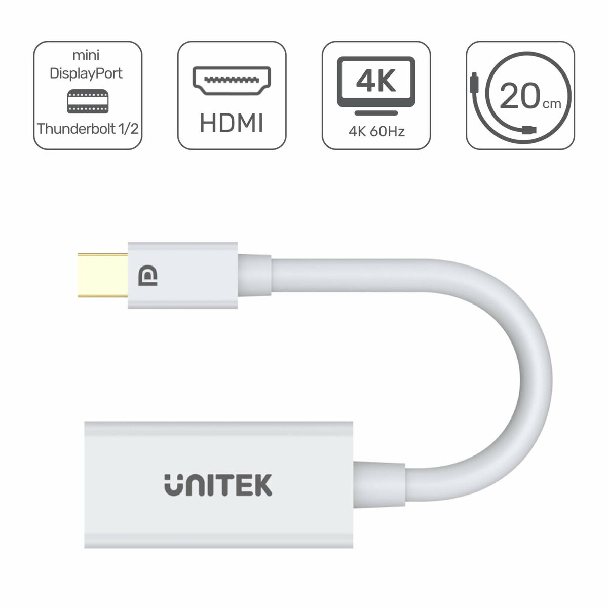 Mini DisplayPort till HDMI Adapter Unitek Y-6331 Vit 20 cm - 3