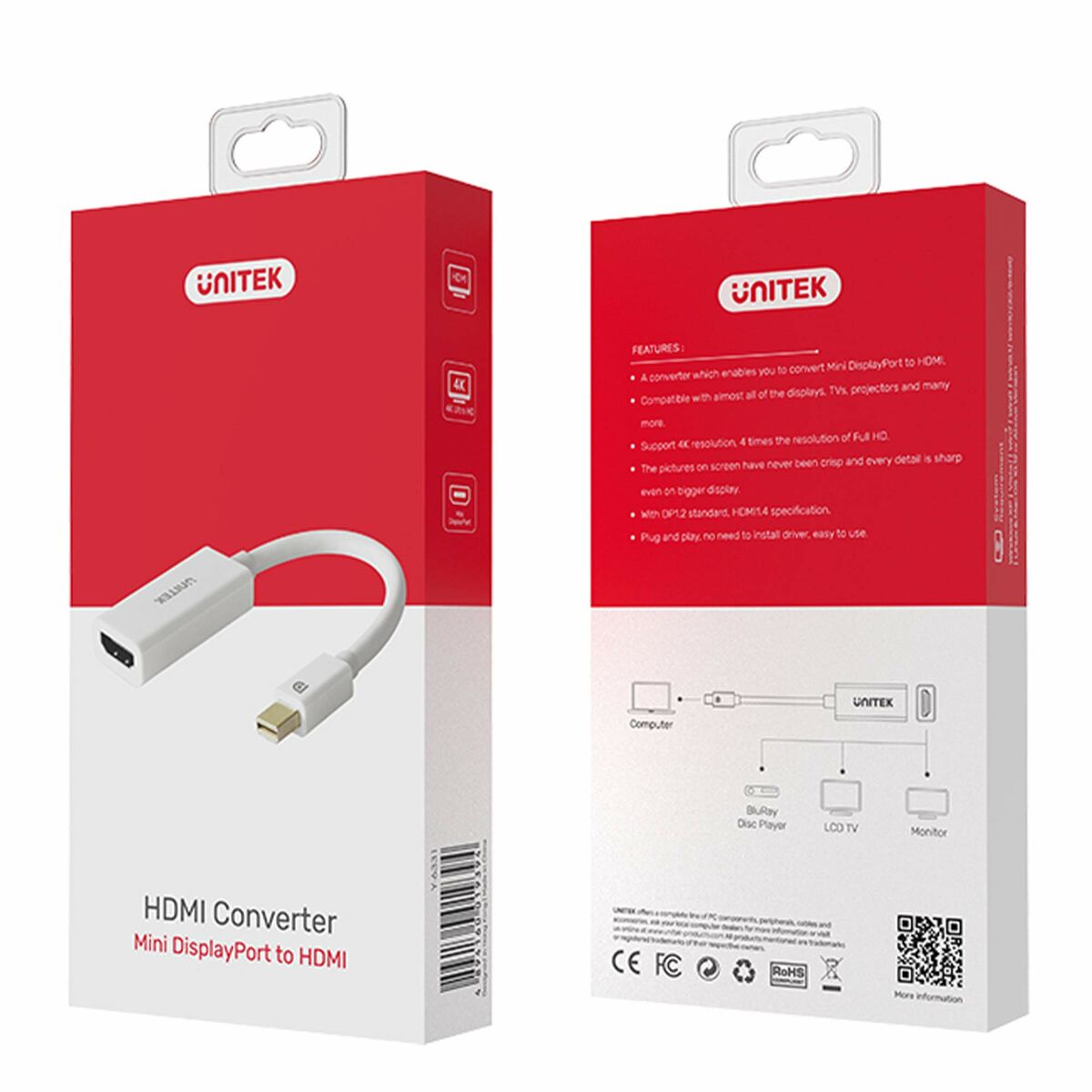 Mini DisplayPort till HDMI Adapter Unitek Y-6331 Vit 20 cm - 2