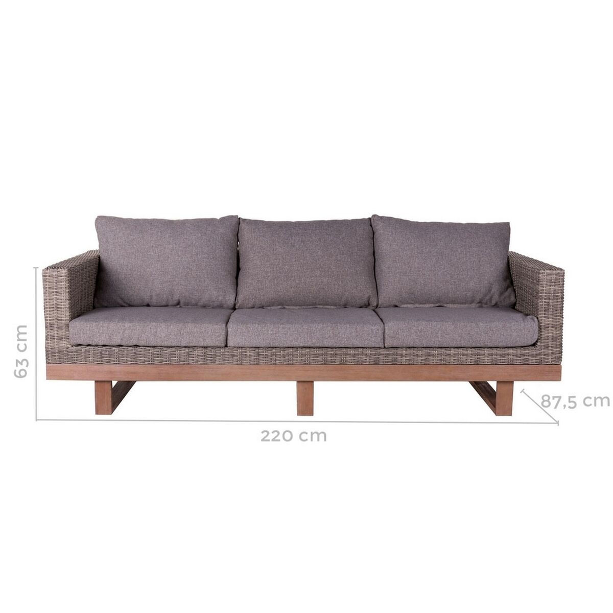 Trädgårdssoffa Patsy Grå Aluminium Rattan Akaciaträ 220 x 89 x 64,50 cm - 2