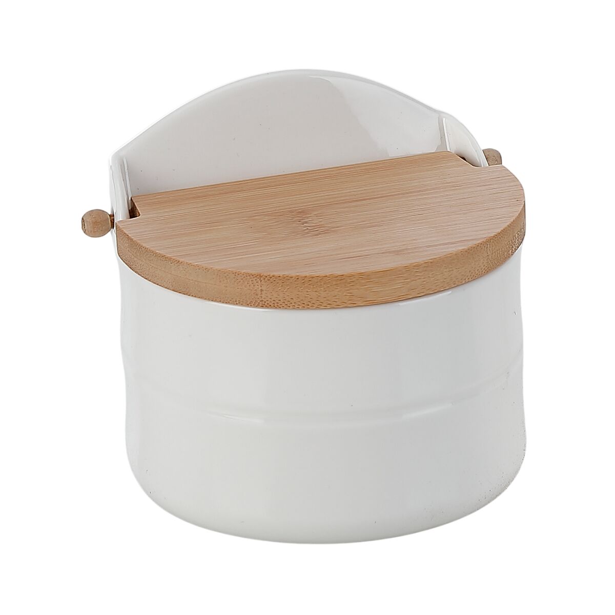 Saltkar med lock Home ESPRIT Vit Naturell Bambu Porslin 12 x 10 x 11 cm