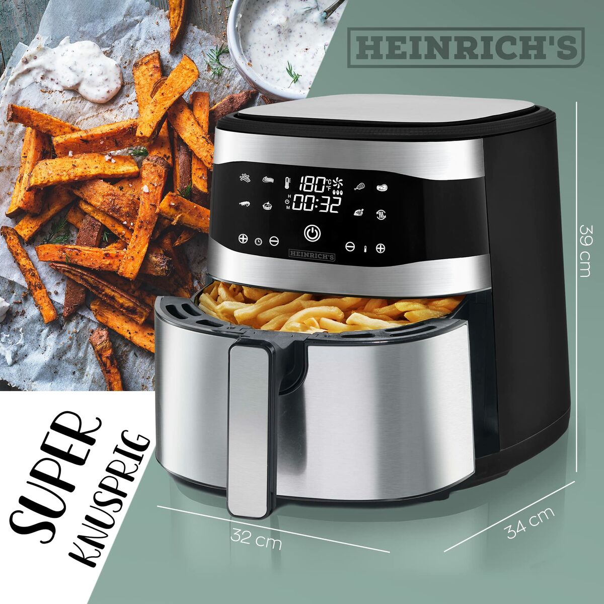 Luftfritös Heinrich's HFR 8205 Svart Silvrig 1800 W 8 L - 2