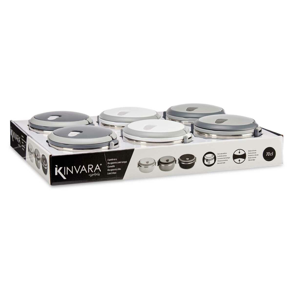 Lunchlåda Kinvara SW8034A-1 1 Vit Grå Antracitgrå Rostfritt stål polypropen 700 ml 16 x 9 x 14,5 cm (6 antal) - 4