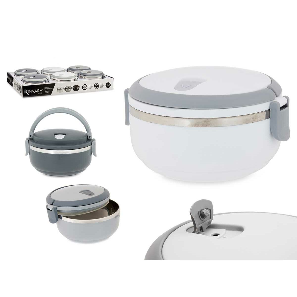 Lunchlåda Kinvara SW8034A-1 1 Vit Grå Antracitgrå Rostfritt stål polypropen 700 ml 16 x 9 x 14,5 cm (6 antal) - 3