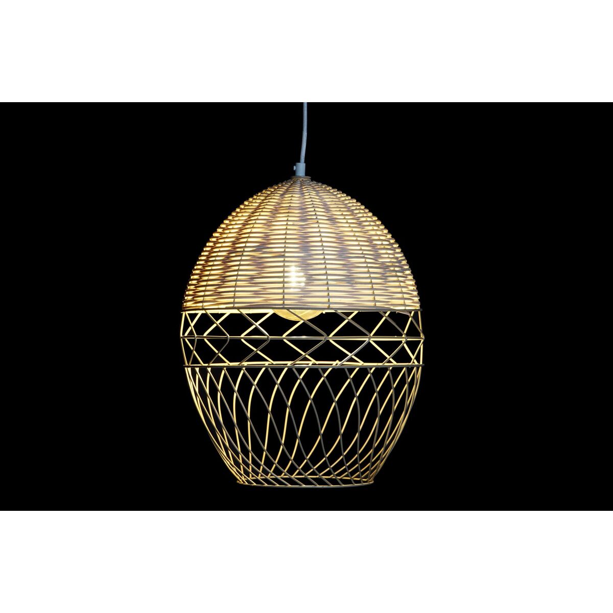 Taklampa DKD Home Decor Metall Vit Ljusbrun Rattan 50 W (30 x 30 x 38 cm) - 5