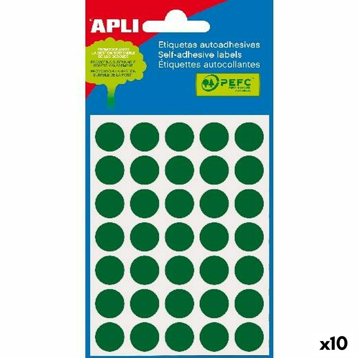 Självhäftande etiketter Apli Grön Cirklar Rund 5 ark (10 antal)