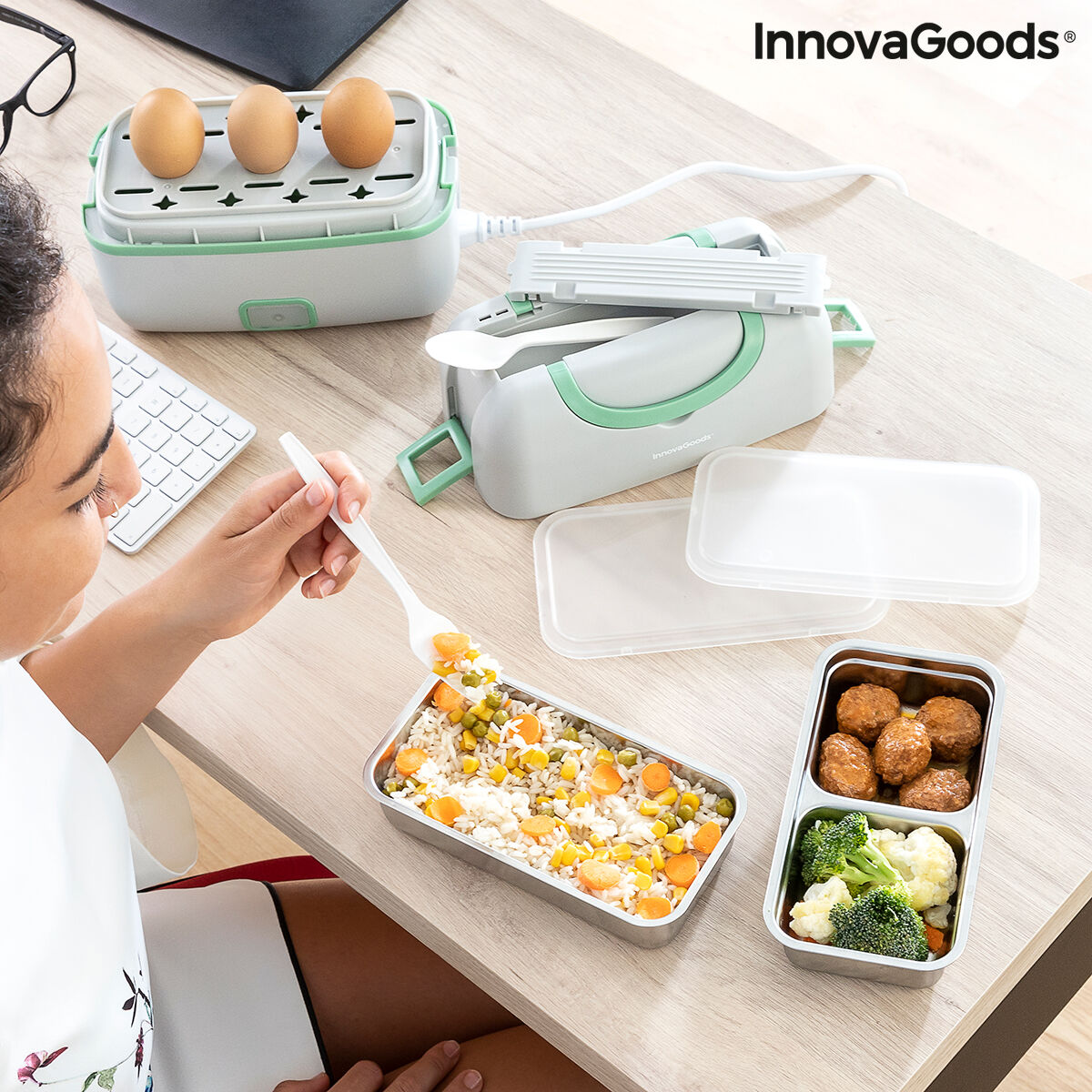 Elektrisk ånglunchlåda med recept 3-i-1 Beneam InnovaGoods (Renoverade A) - 3