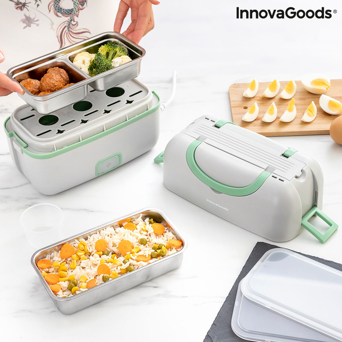 Elektrisk ånglunchlåda med recept 3-i-1 Beneam InnovaGoods (Renoverade A) - 5