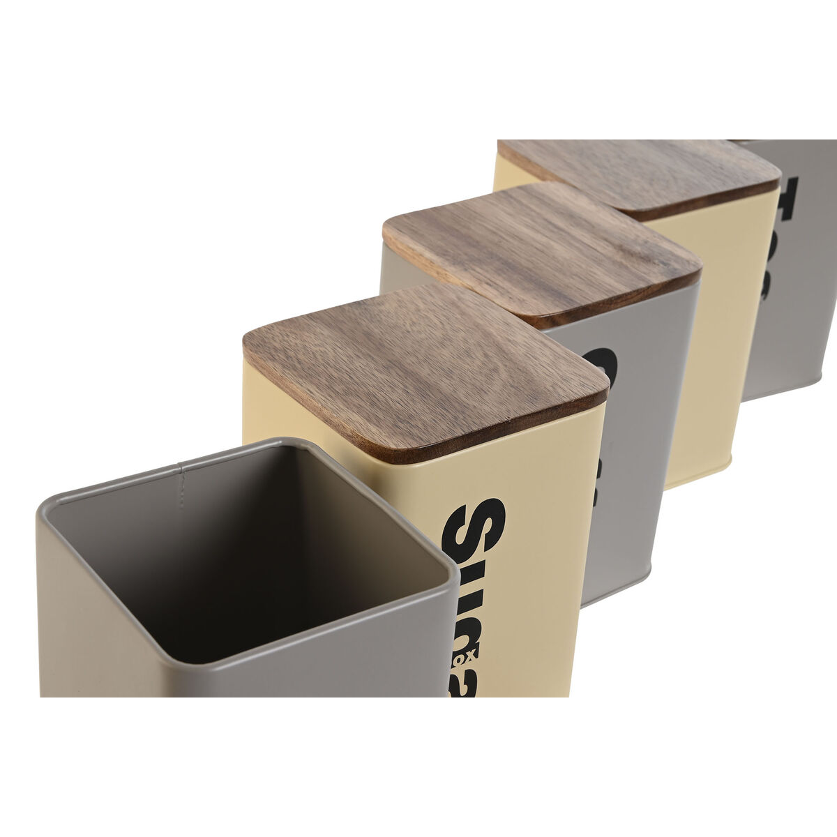 Burk Home ESPRIT Beige Grå Mörkbrun Metall Bambu 10 x 10 x 14,5 cm (6 antal) - 3